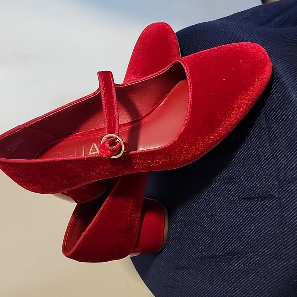 Velvet red mary jane shoes